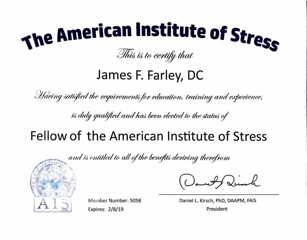 dr james farley nj fellow of the American Institute of Stress